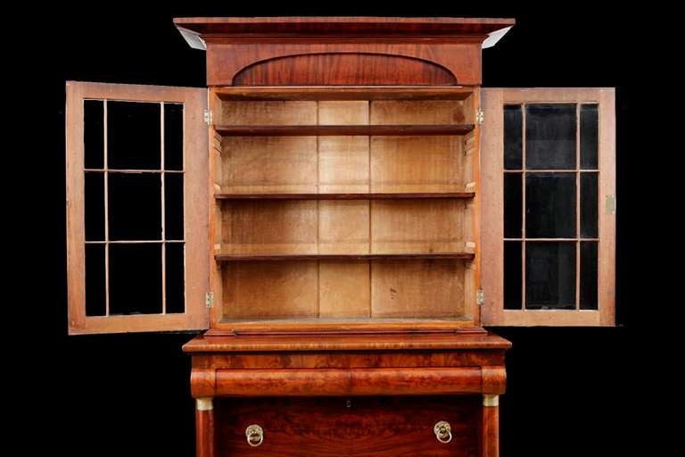 19th Century American Classical Secretary Bookcase in Mahogany Attributable to John Meads