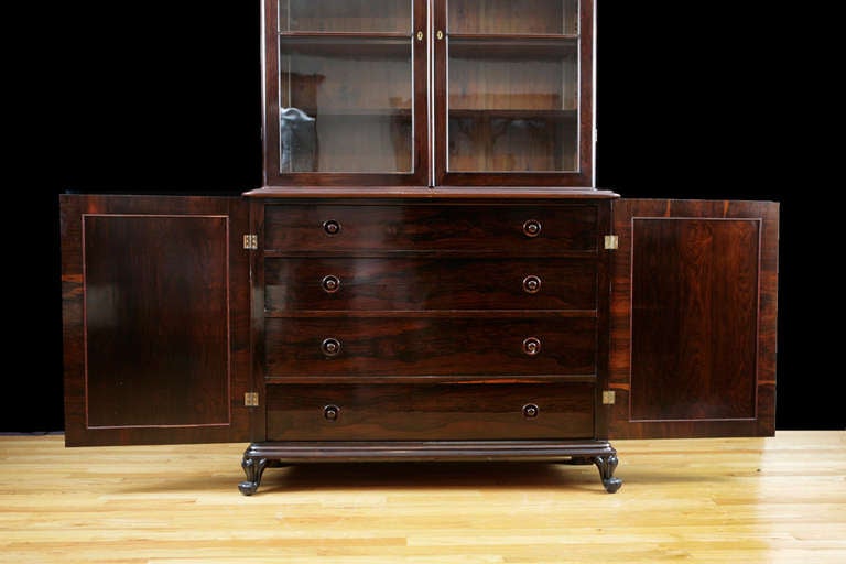 French Louis Philippe Glazed Bookcase/ Vitrine in Rosewood with Drawers, c. 1845 In Good Condition For Sale In Miami, FL