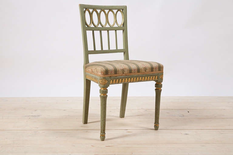 Set of Eight Swedish Late Gustavian Chairs - Four Chairs Signed Hassungared, Lindome Olaus Bengtsson (1766-1845).  Six of the chairs are 18th century or early 19th century, and the remaining two are 20th century copies (80 years old) made to