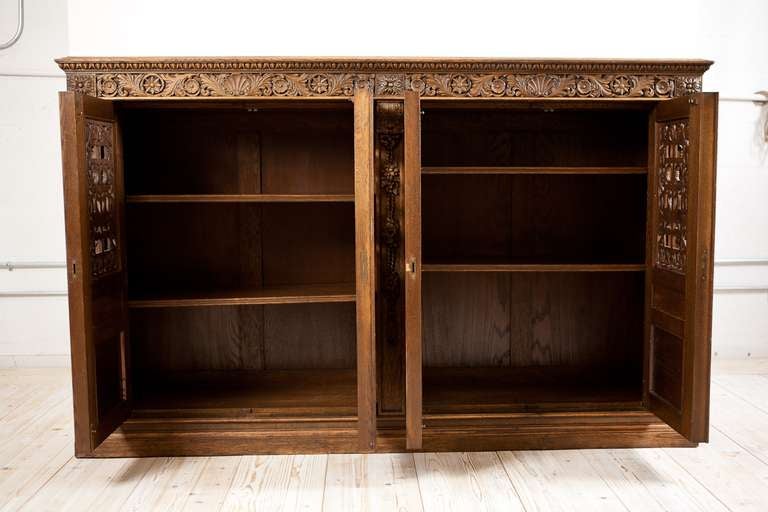 Oak Renaissance Revival Bookcase or Cabinet with Carved Panels, France, circa 1900