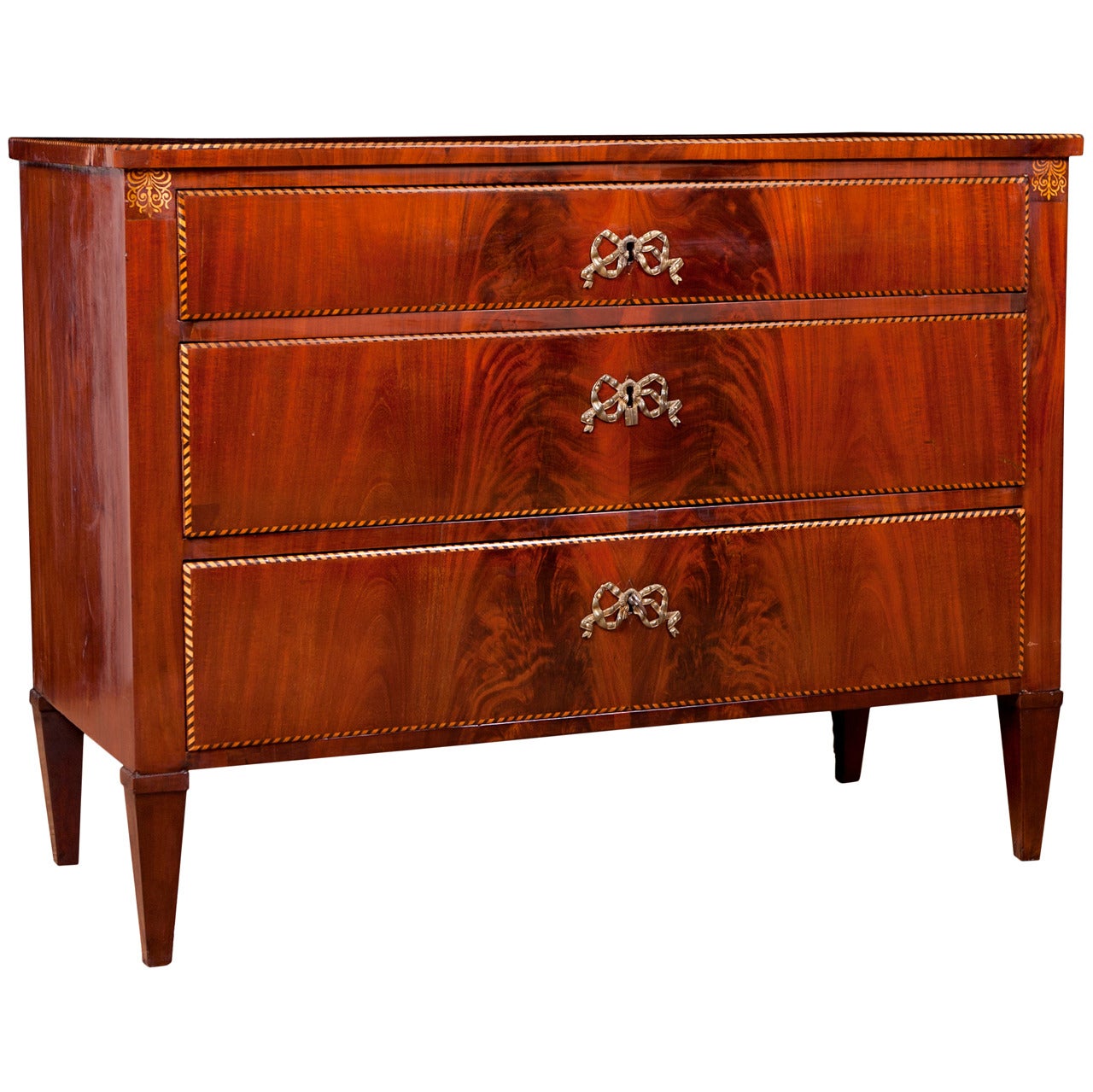 Empire Chest of Drawers in Mahogany with Satinwood Inlays, circa 1820