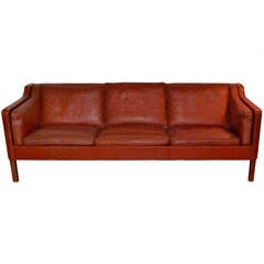 Sofa in Red Leather by Borge Mogensen