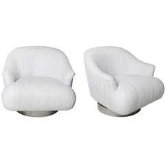 Milo Baughman Style Leather Swivel Chairs