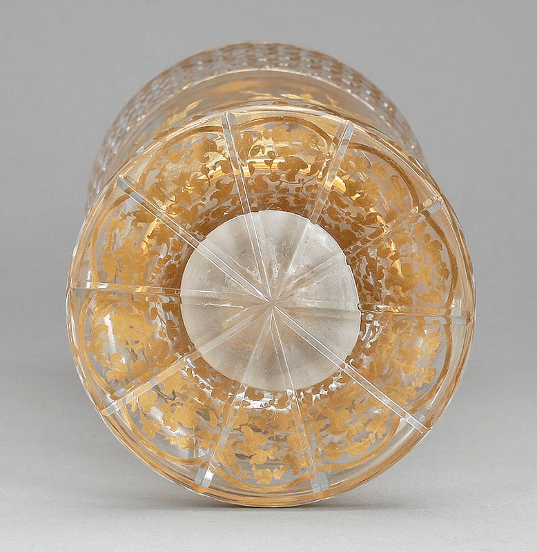 Belle Époque Bohemian Glass Vase with Gilded Repoussé & Faceted Crystals