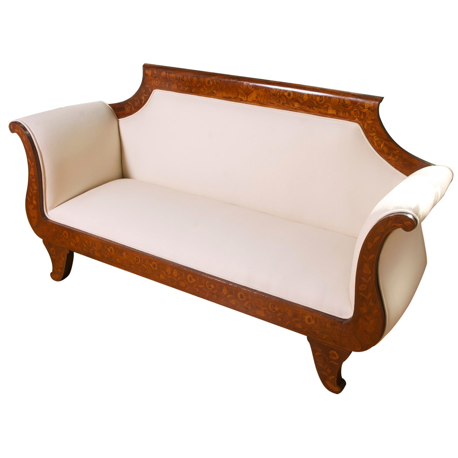 Polished Dutch Marquetry Empire Settee, circa 1825 For Sale