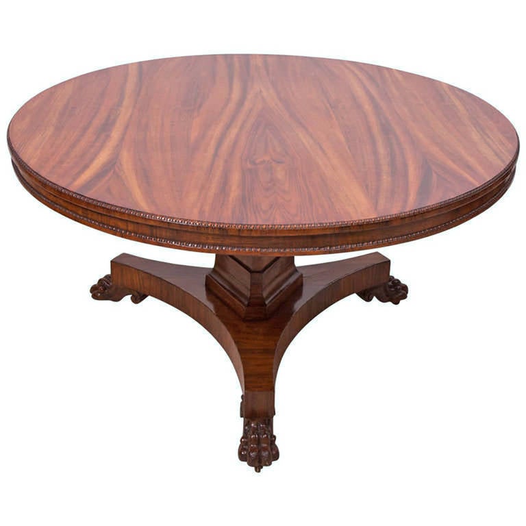 Polished English Regency Round Tilt-Top Center Pedestal Table, circa 1820