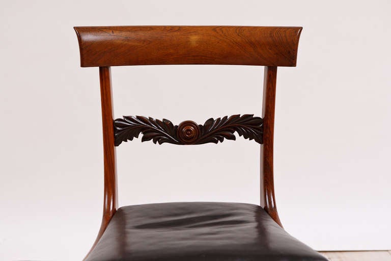 Leather Set of Four English William IV Rosewood Side or Dining Chairs, circa 1830
