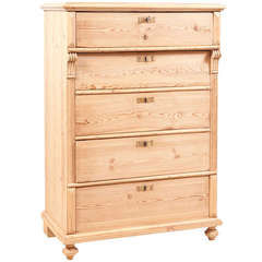 Swedish Five-Drawer Tall Chest in Pine, circa 1880