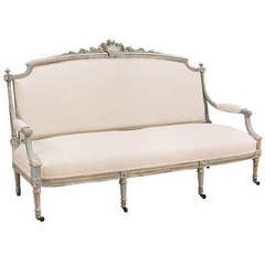 French Louis XVI Style Upholstered Sofa in Painted Finish, circa 1870