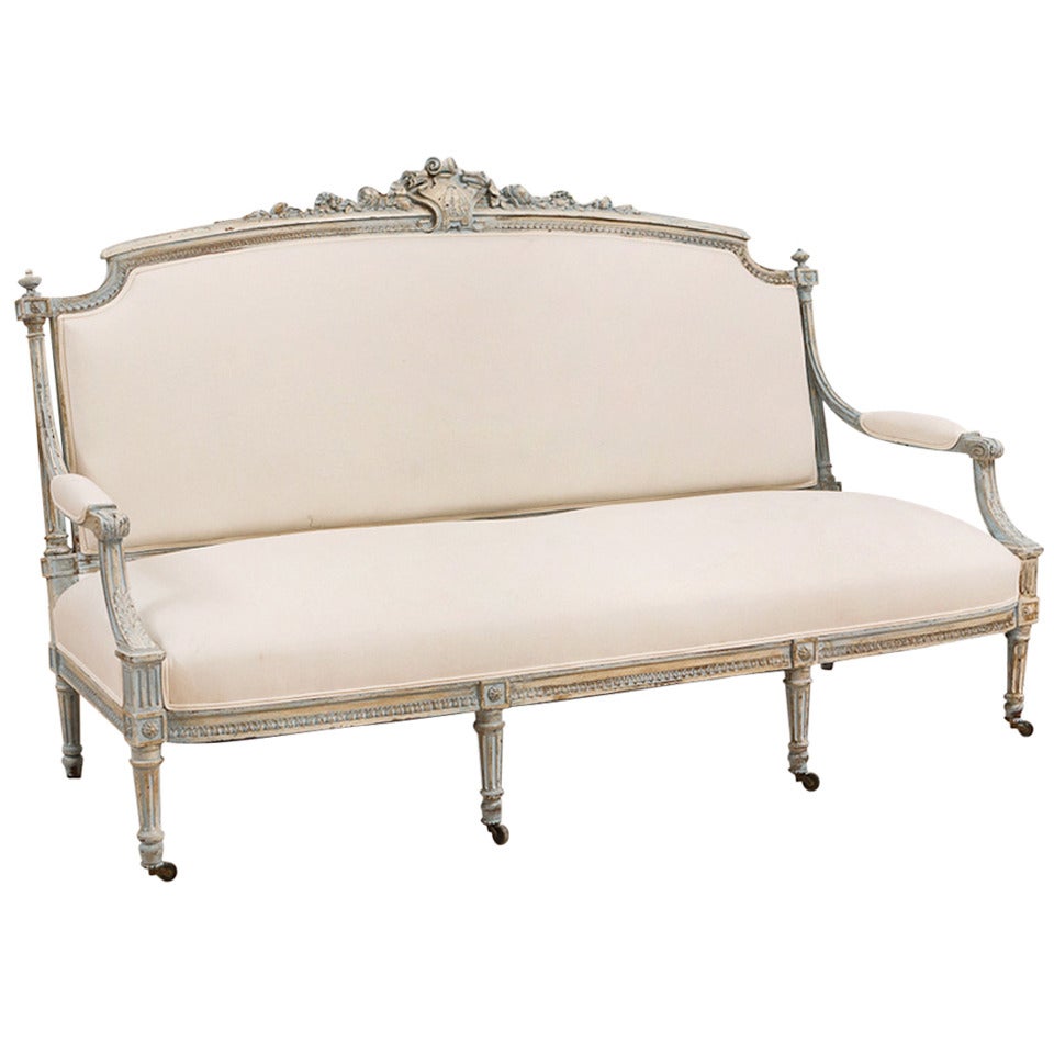 French Louis XVI Style Upholstered Sofa in Painted Finish, circa 1870