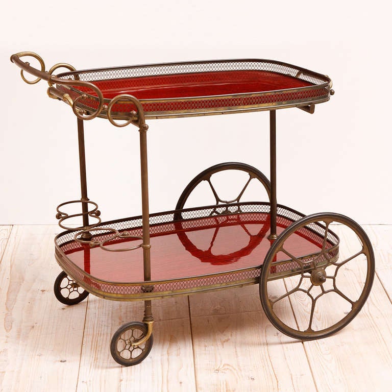Art Deco French Vintage Brass Tea or Bar Cart