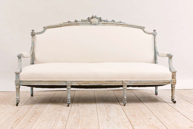 French Louis XVI Style Upholstered Sofa in Painted Finish, circa 1870 1