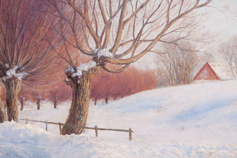 Großes Ölgemälde auf Leinwand Winterlandschaft von Peter Adolf Persson in vergoldetem Holzrahmen (Handgeschnitzt) im Angebot