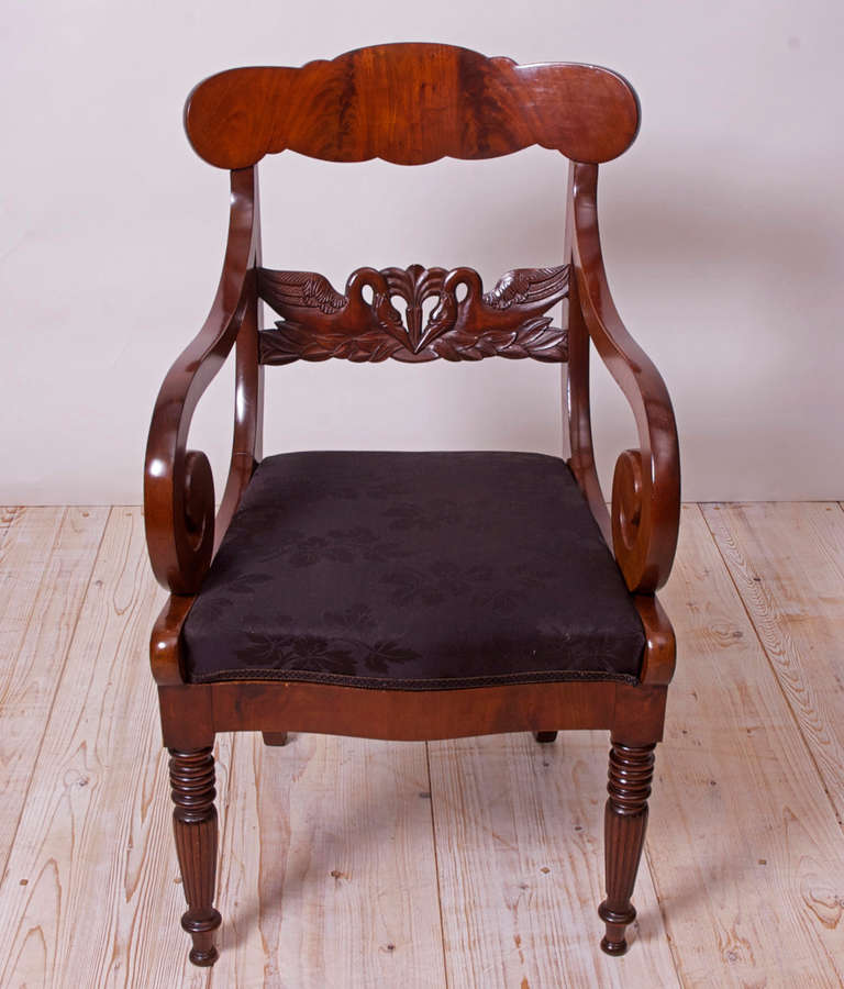 Pair of Danish Empire Fauteuils with Swan Motif, circa 1830