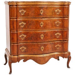 18th Century Baroque Chest of Drawers in Burl Walnut w/ Embossed Gilding