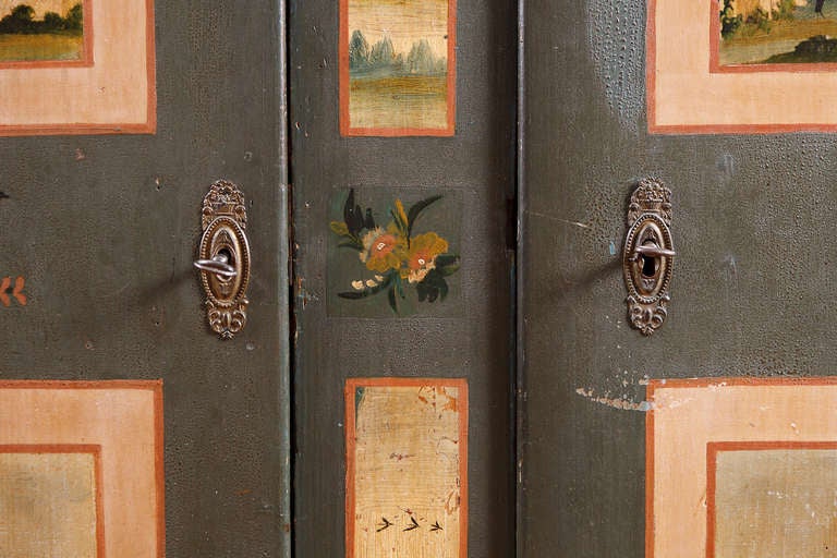 French Marriage or Dower Armoire from Alsace-Lorraine in Original Paint, dated 1823