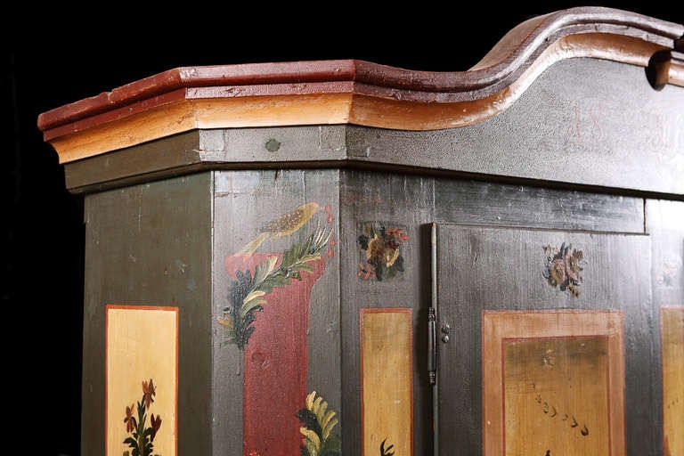Painted Marriage or Dower Armoire from Alsace-Lorraine in Original Paint, dated 1823