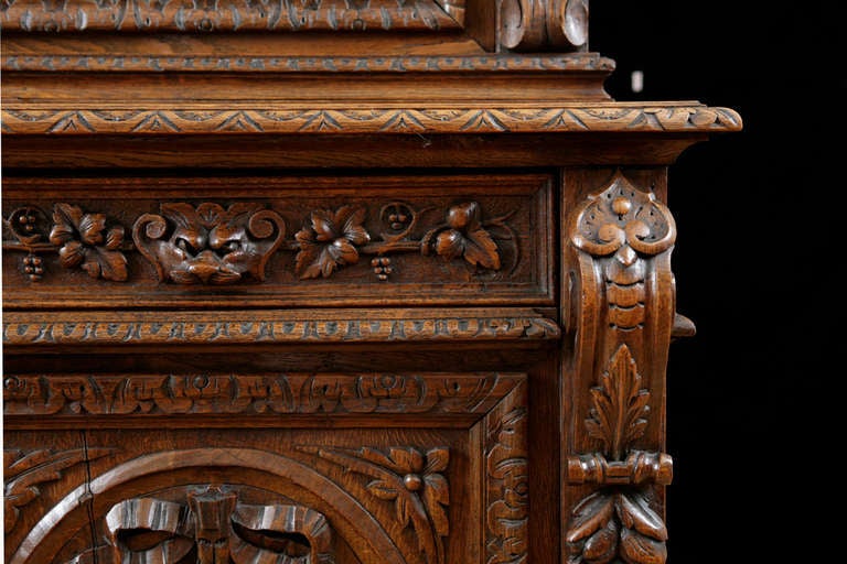19th Century Well-Carved Flemish Buffet a Deux Corps in Oak