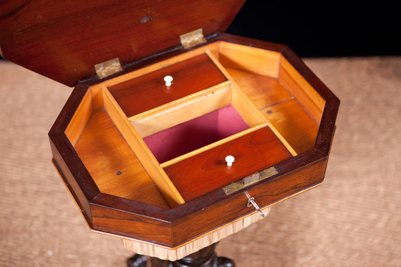 French Small 19th Century Rosewood End Table on Carved Tripod Base with Marquetry For Sale