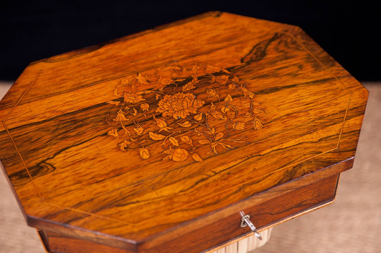 Inlay Small 19th Century Rosewood End Table on Carved Tripod Base with Marquetry For Sale