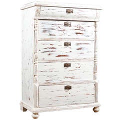 Swedish Tall Chest of Drawers in Pine with Distressed Paint, circa 1880