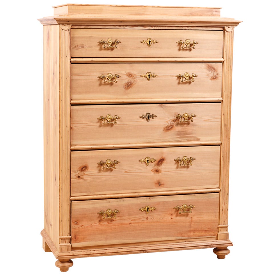 Swedish Five-Drawer Tall Chest in Pine, circa 1880