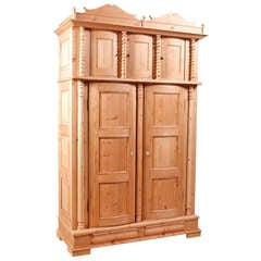 Rare Five-Door Danish Armoire in Pine with Bowed-Paneled Doors, circa 1835