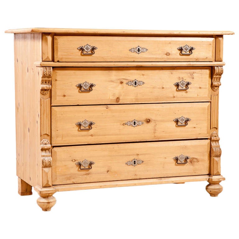 German Chest of Drawers in Pine with Original Nickle Plated Hardware, c