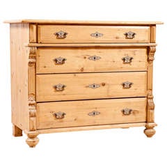 Antique German Chest of Drawers in Pine with Original Nickle Plated Hardware, c.1890