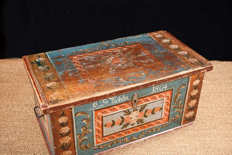 Austrian Bridal Chest with Original Paint, Austria, Dated 1805