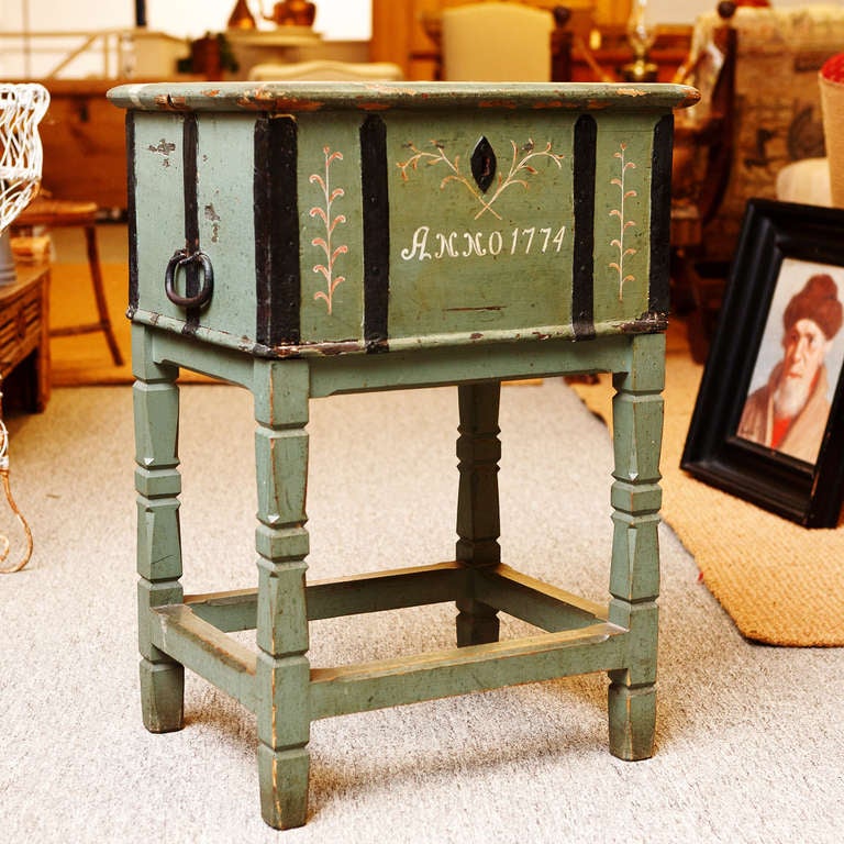Swedish Painted Chest on Stand,  Date 1774