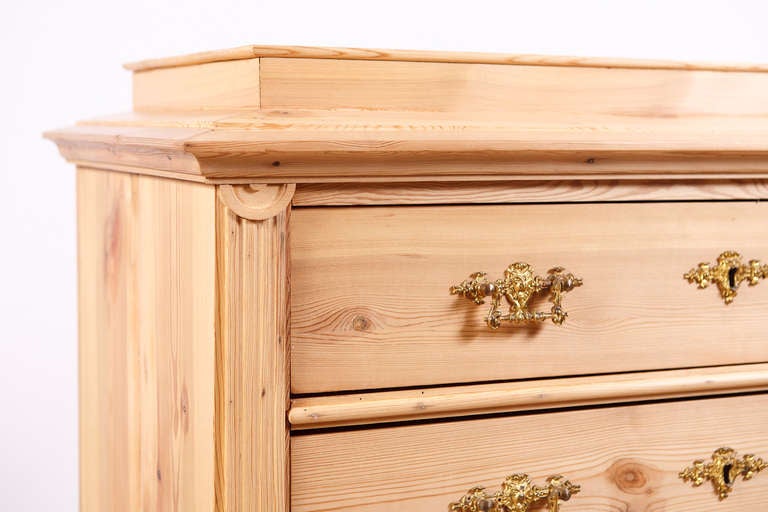 Country Swedish Five-Drawer Tall Chest in Pine, circa 1880