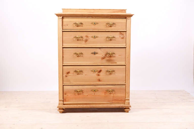 Swedish Five-Drawer Tall Chest in Pine, circa 1880 1