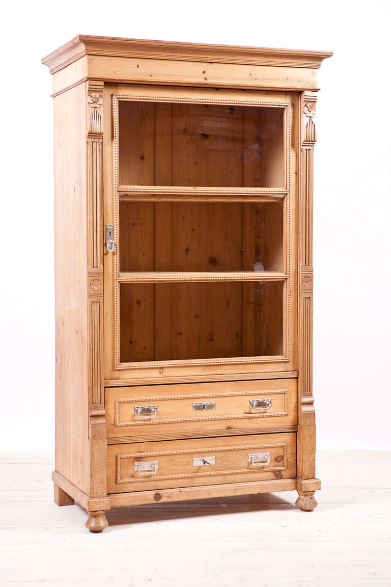 German Jugendstil Cupboard / Vitrine in Pine with Original Period Glass, c. 1900