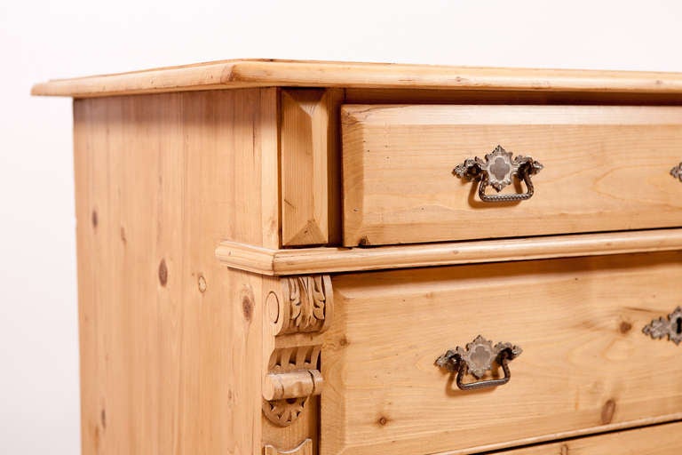 German Chest of Drawers in Pine with Original Nickle Plated Hardware, c.1890 1