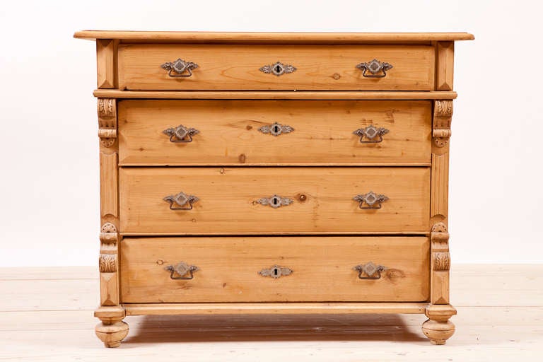 German Chest of Drawers in Pine with Original Nickle Plated Hardware, c.1890 5