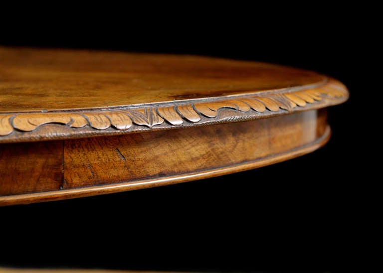 19th Century English Tilt-Top Center Pedestal Table in Walnut and Burl Walnut