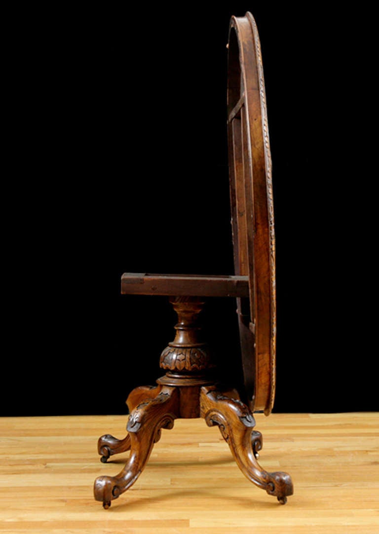 English Tilt-Top Center Pedestal Table in Walnut and Burl Walnut 1