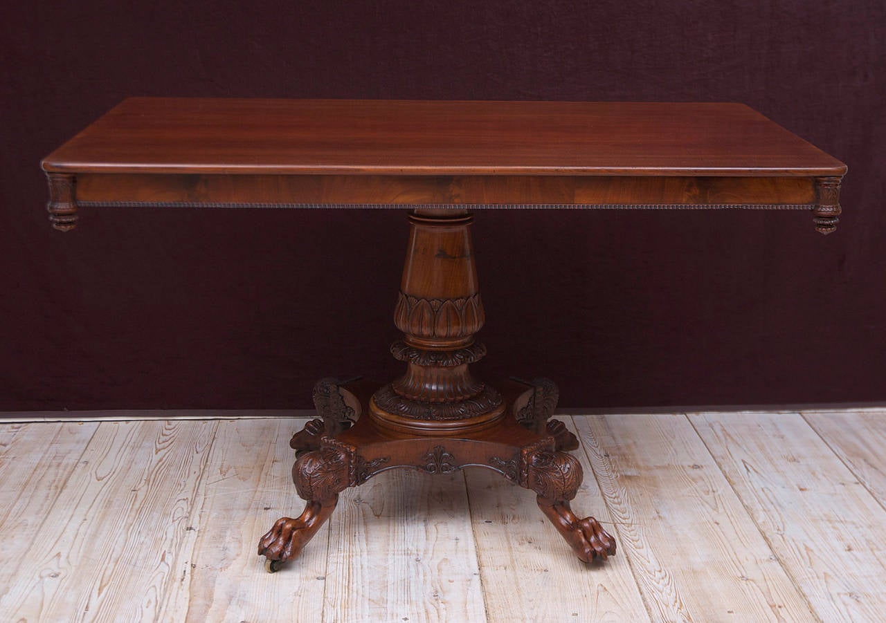 Danish Empire Dining/ Tea Table in West Indies Mahogany with Carved Pedestal Base, 1825