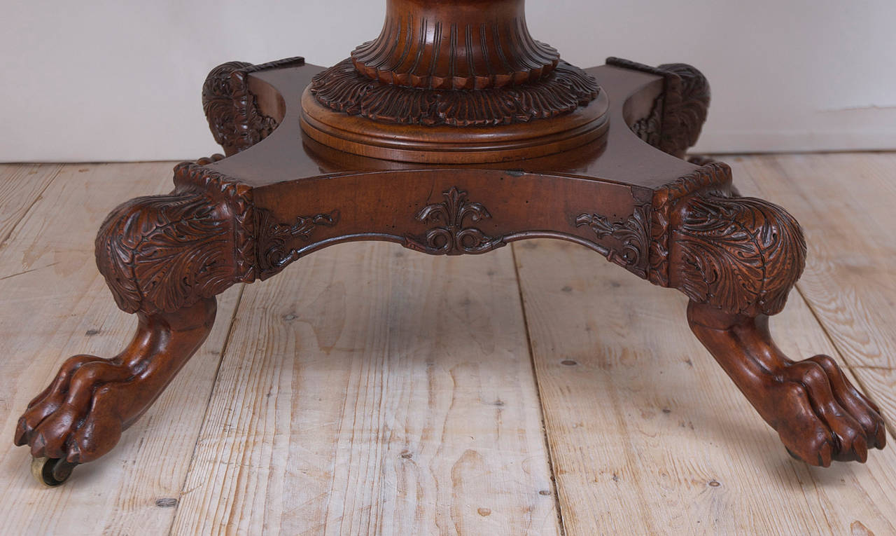 Empire Dining/ Tea Table in West Indies Mahogany with Carved Pedestal Base, 1825 3