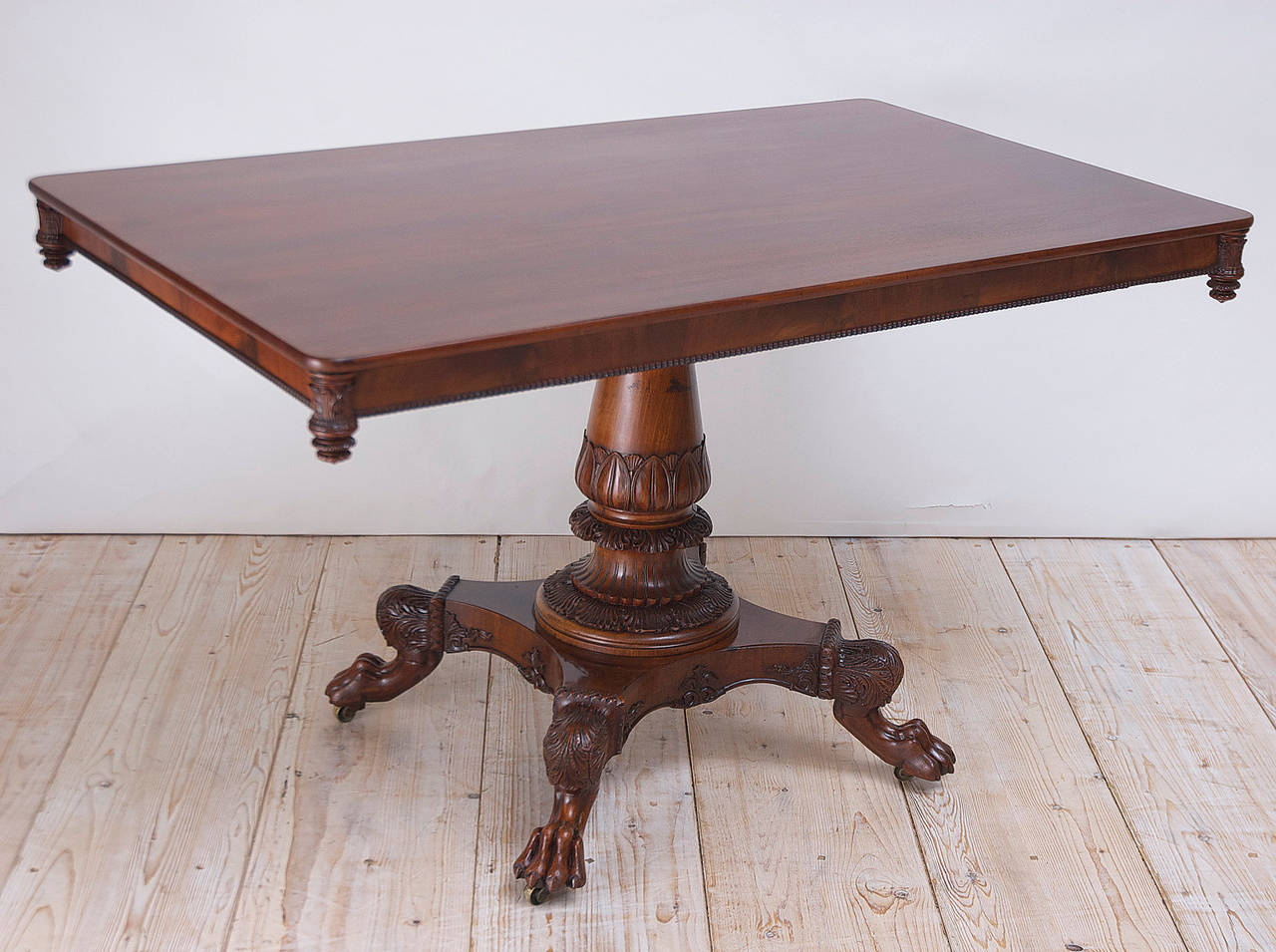 Empire Dining/ Tea Table in West Indies Mahogany with Carved Pedestal Base, 1825 In Good Condition In Miami, FL