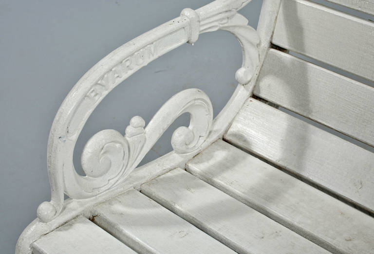 Cast in Byarum Sweden this 18th century traditional French floral motif has been in production for over 150 years. 19th century production of this bench was in cast iron. This bench, cast circa 1900-1910 is in aluminum. It is relatively light and
