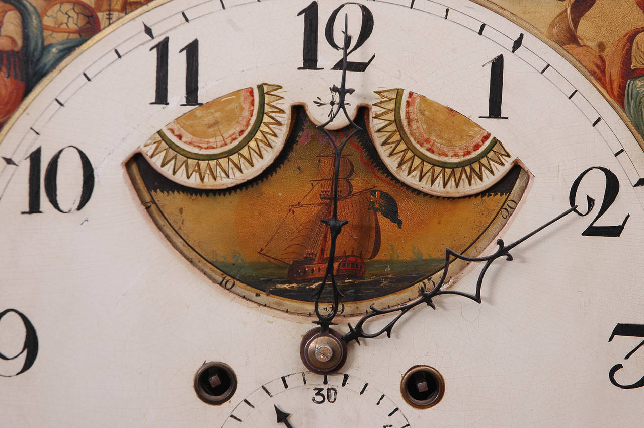 Brass English Regency Clock, Decorative Painting by Finnemore of Birmingham