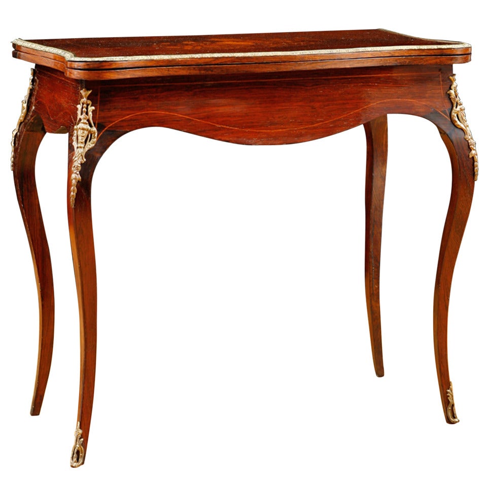 French Belle Époque Game Table in Rosewood with Marquetry & Ormolu, circa 1880