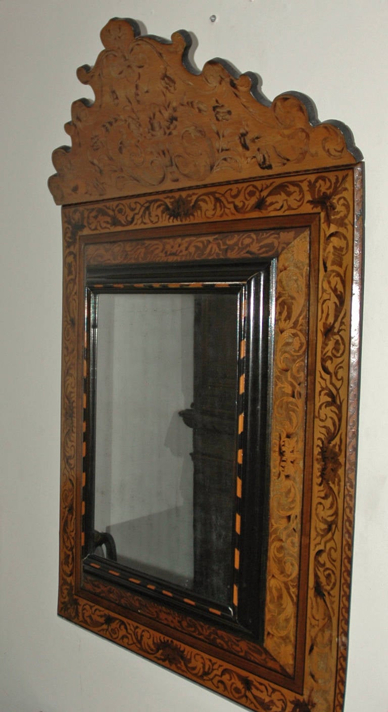 Baroque 18th Century Dutch Marquetry Mirror from Curacao in the West Indies