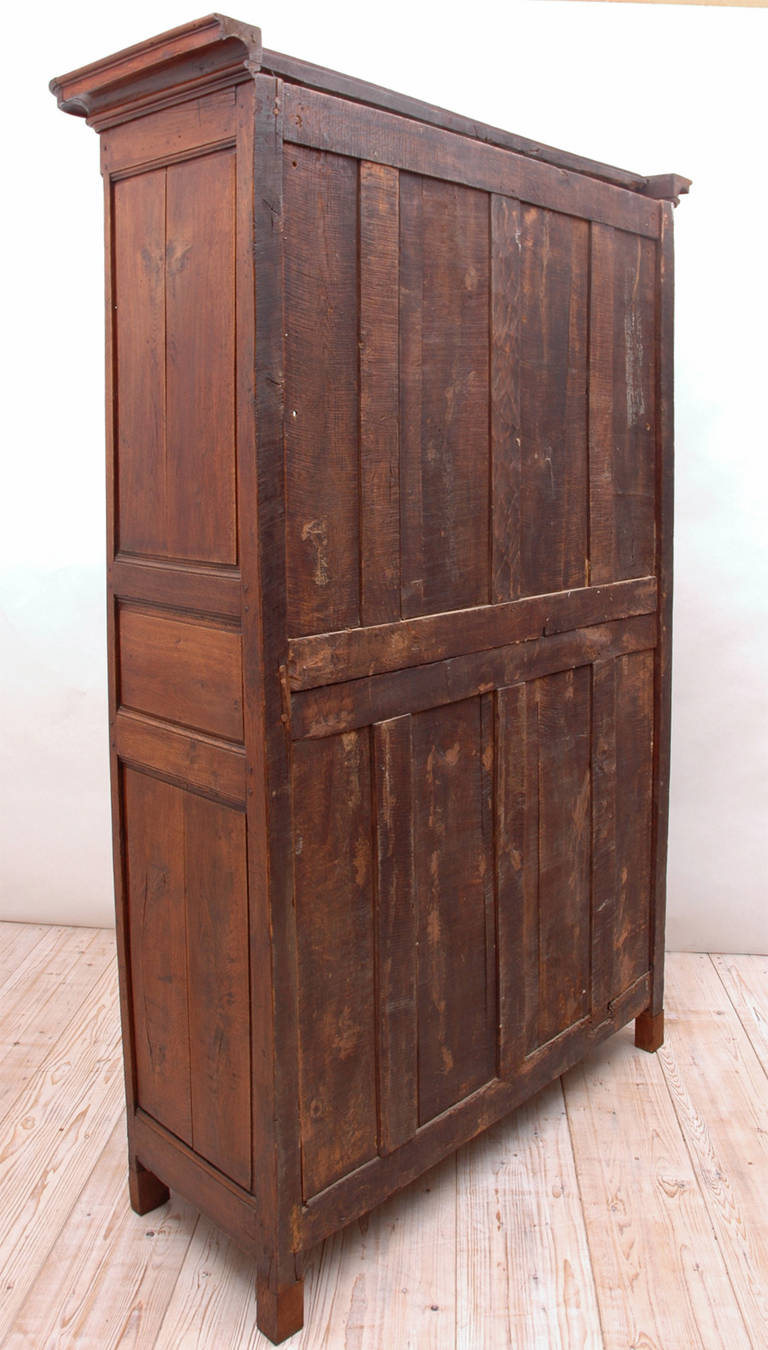 19th Century Louis XV Antique French Marriage Armoire in Carved Oak from Normandy, c. 1800