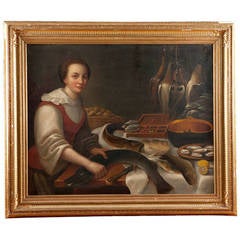 18th Century Oil on Canvas, "The Fish Monger"