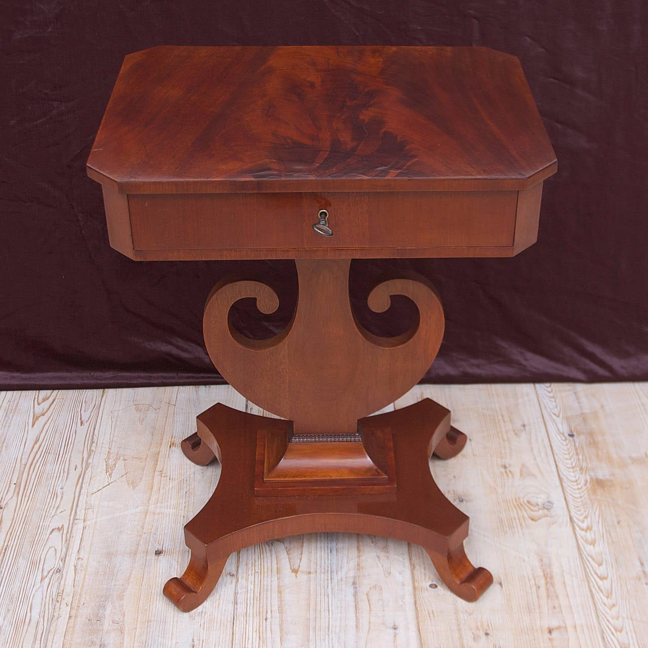 Antique Karl Johan Side Table with Lyre Base in Mahogany, Sweden, circa