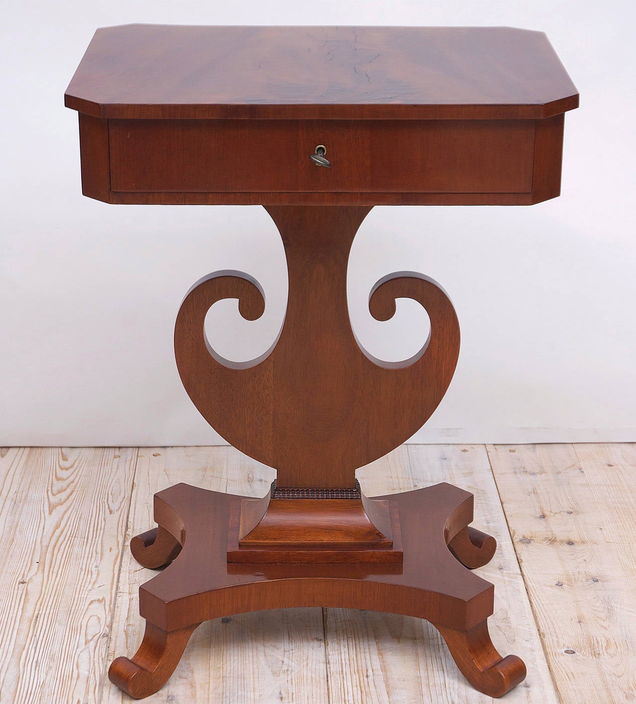 Antique Karl Johan Side Table with Lyre Base in Mahogany, Sweden, circa