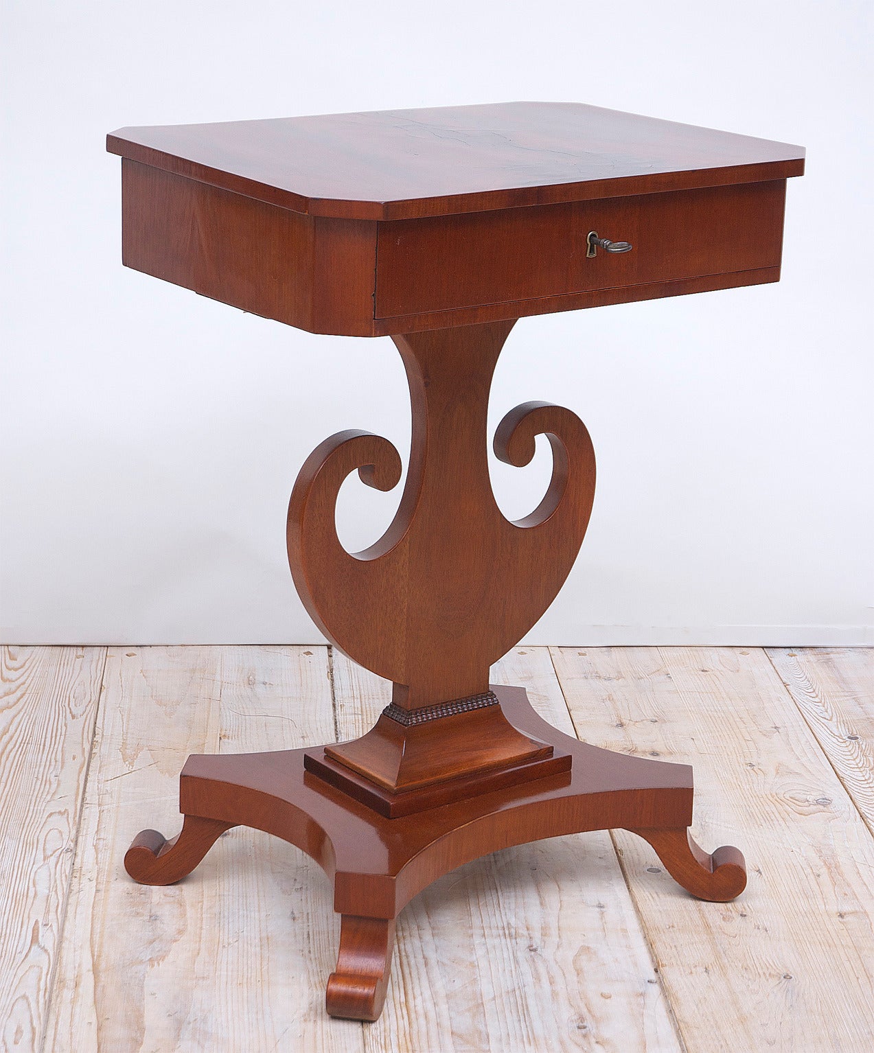 Antique Karl Johan Side Table with Lyre Base in Mahogany, Sweden, circa